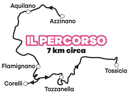 Mappa del percorso: Azzinano, Aquilano, Flamignano, Corelli, Tozzanella, Tossicia